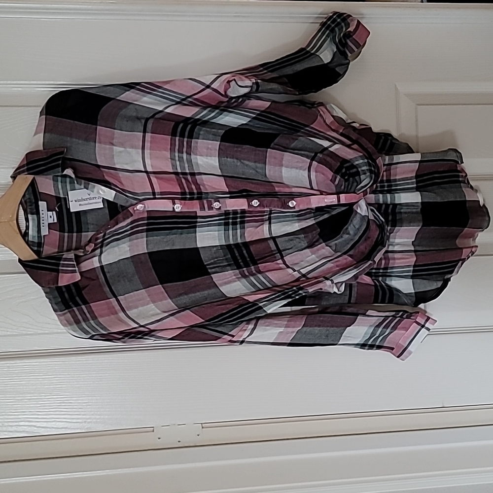 Windsor Pink Black White Plaid Button-Front Blouse